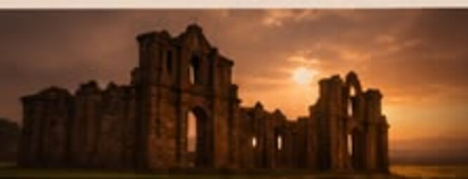 Ruínas da igreja de São Miguel das Missões contra o pôr do sol